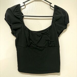 Women's - Hollister Black Crop Top with Puffy Shoulders - Small